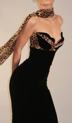 Glamorous Black Leopard Velvet Maxi Dress