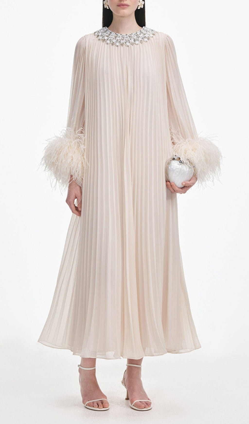 Felipe Mint Green Embellished Maxi Gown with Feather Cuffs