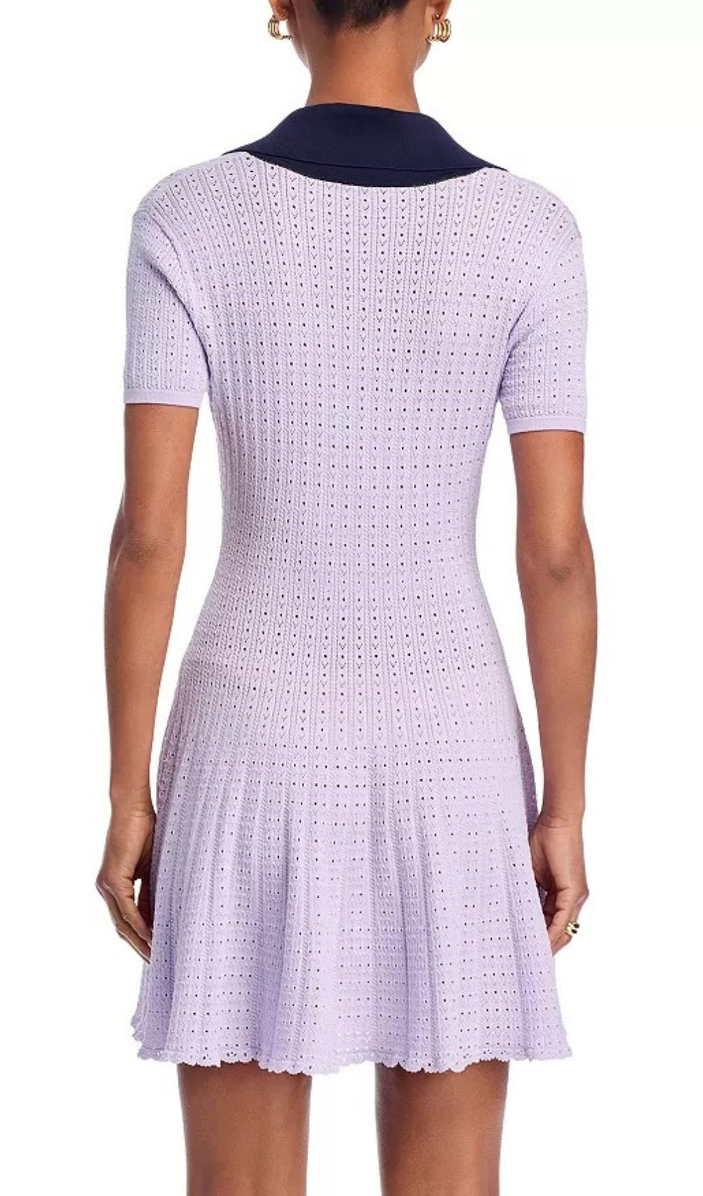 Chic Lilac Pointelle Knit Mini Polo Dress with Pearl Buttons