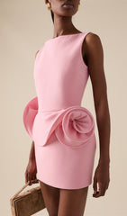 Dovizia Pink Rosette Backless Mini Dress