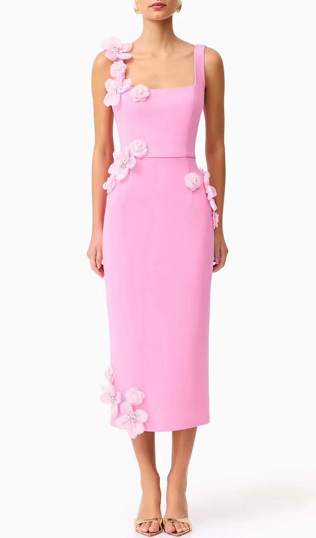 Harper Pink 3D Floral Embellished Midi Dress