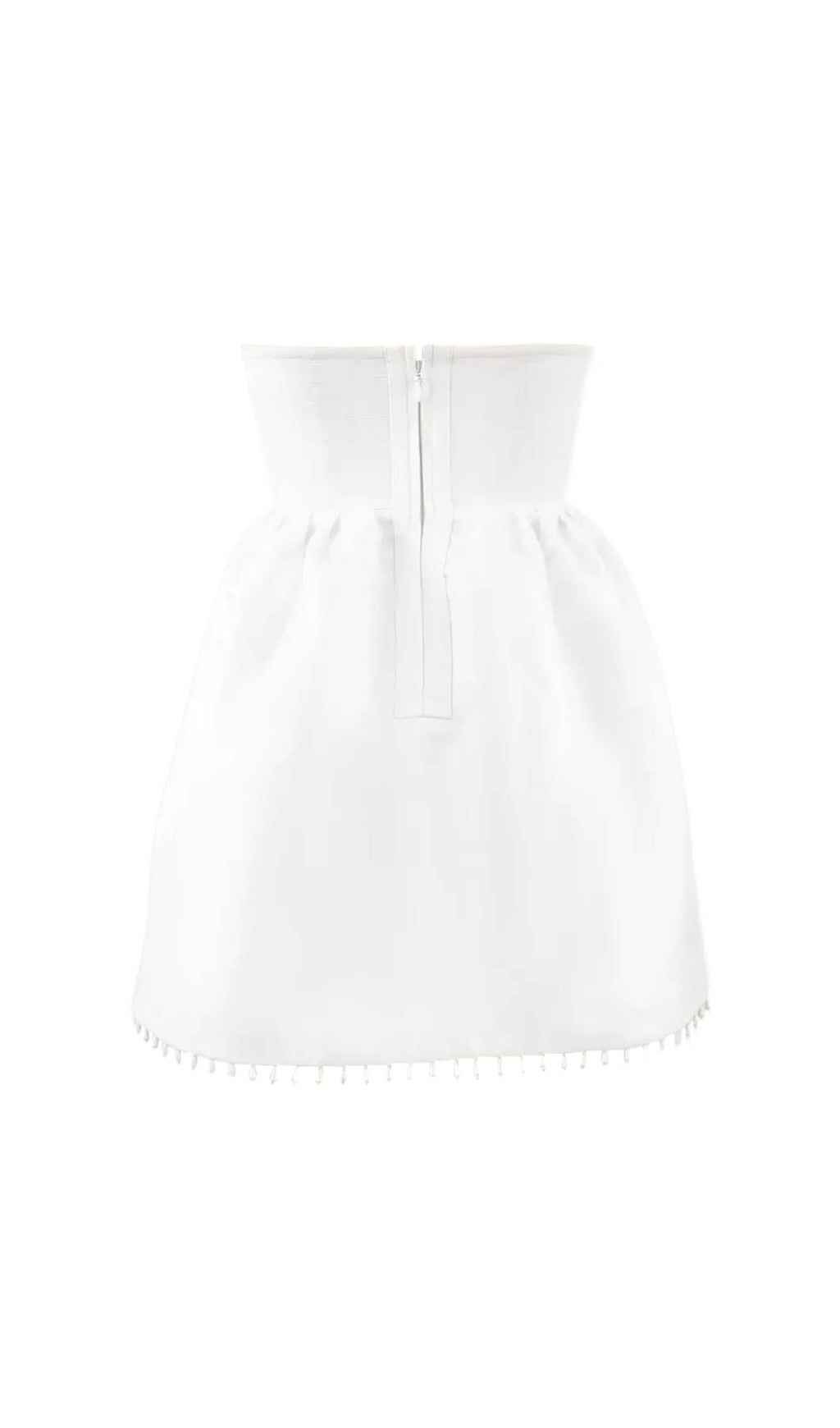 Glamorous Pearl & Lace Strapless Mini Dress with Corset Bodice