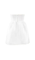 Glamorous Pearl & Lace Strapless Mini Dress with Corset Bodice
