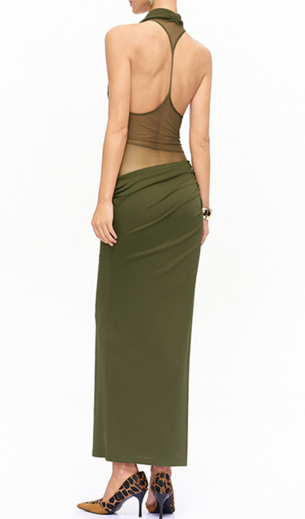 Juarez Green Halter Backless Maxi Dress
