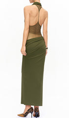 Juarez Green Halter Backless Maxi Dress