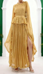 Holle Golden Pleated Maxi Dress for Women