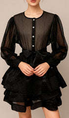 Jezebel Shimmer Tiered Mini Dress with Puff Sleeves