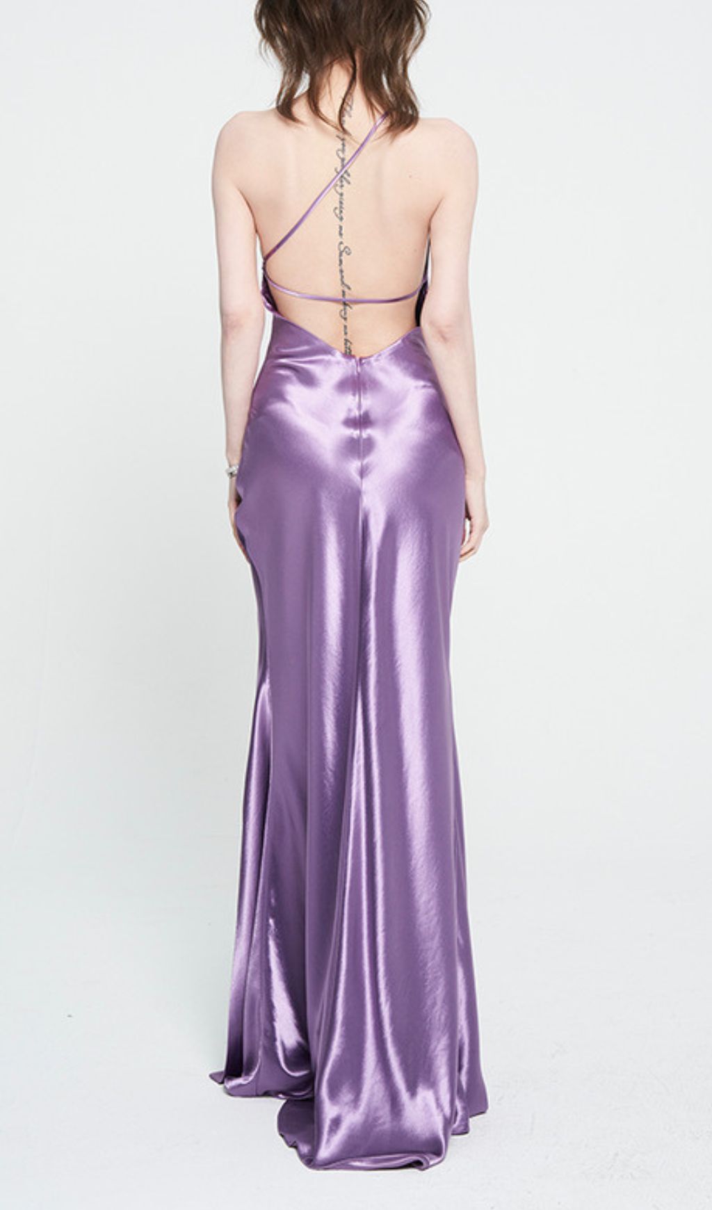 Faith Glamorous Purple Satin Halter Backless Maxi Gown with Thigh Slit