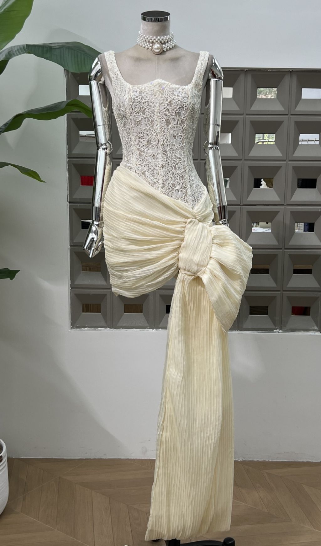 Fannie Luxe Lace Corset Mini Dress with Statement Bow