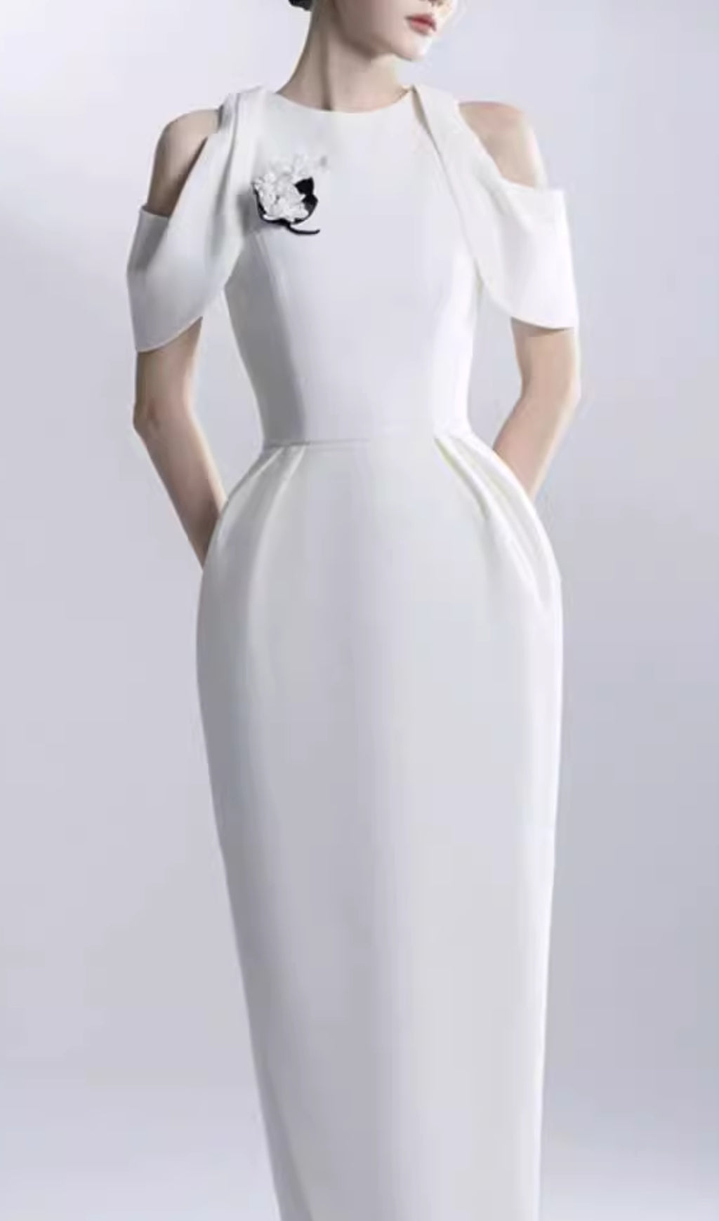 Chaeli White Embellished Off-Shoulder Midi Dress