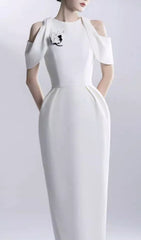 Chaeli White Embellished Off-Shoulder Midi Dress