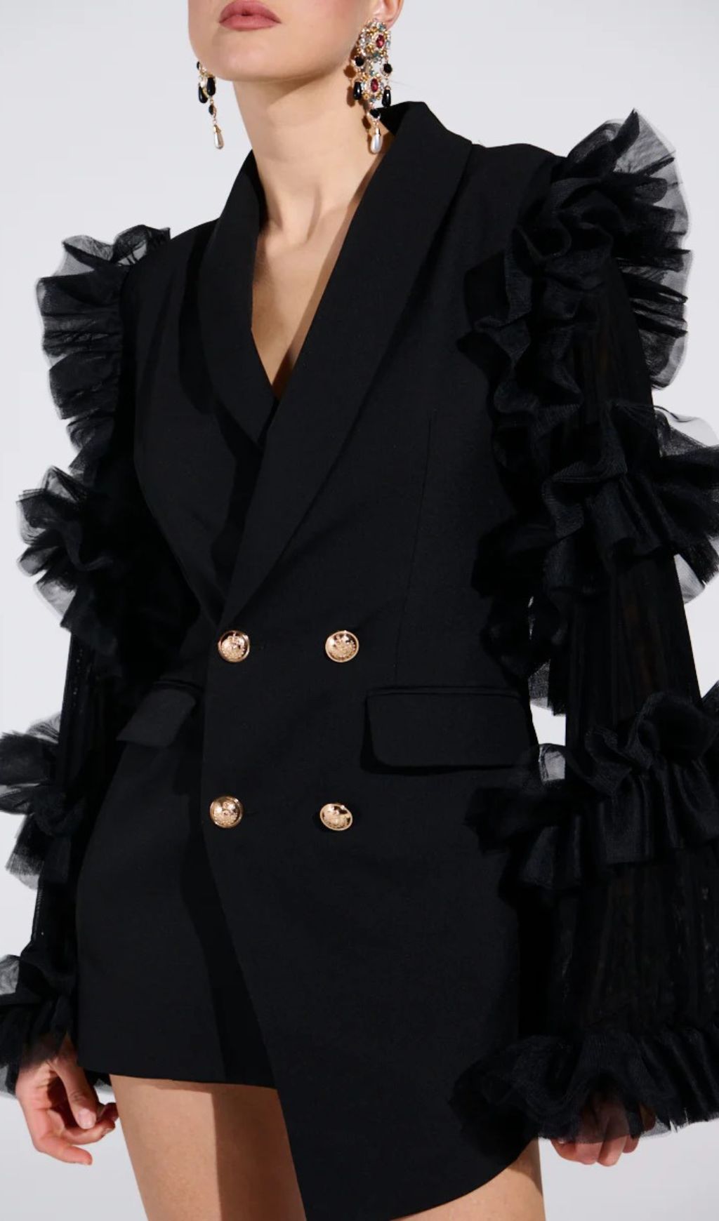 Kaleena Dramatic Tulle Sleeve Blazer Dress