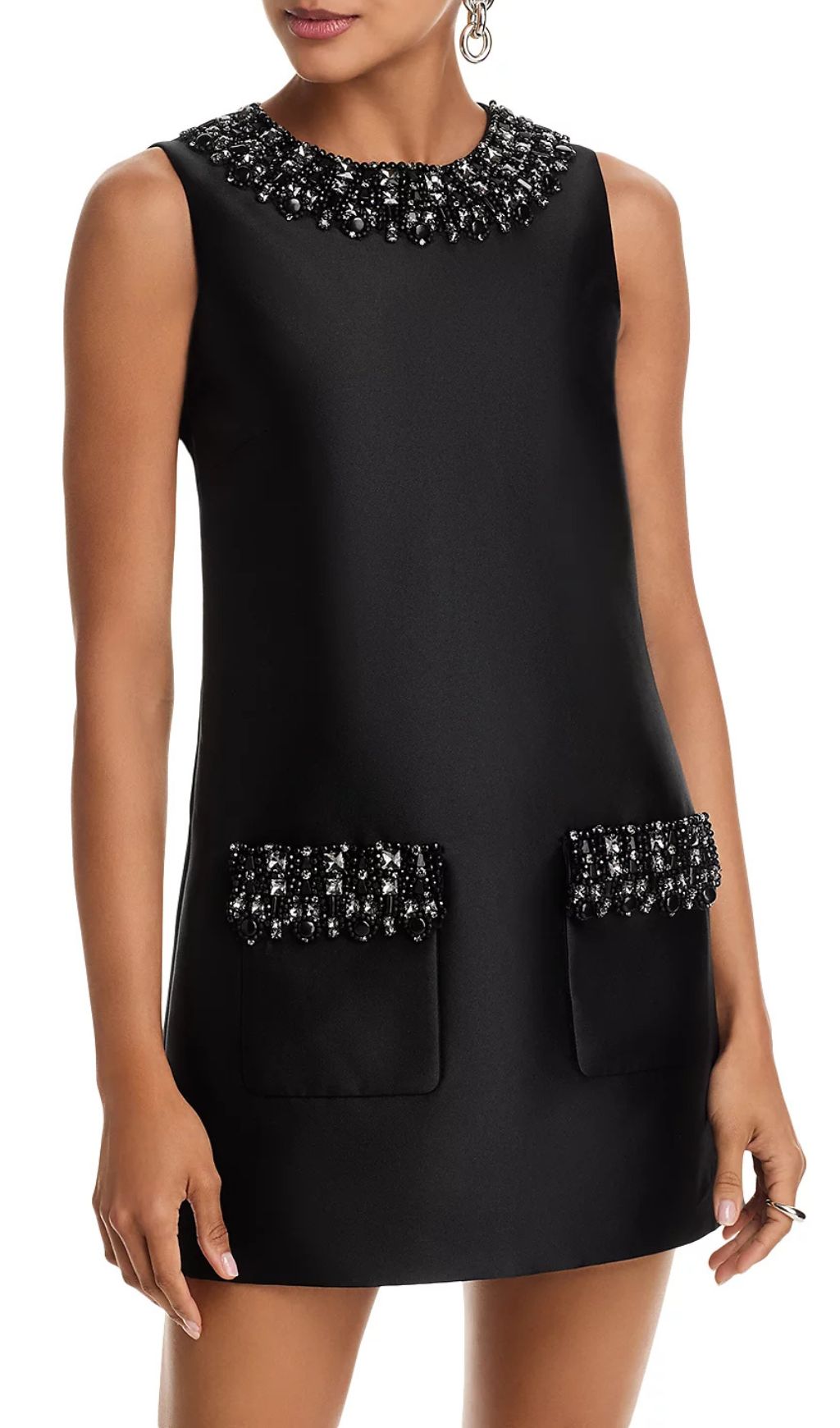 Black Taffeta Embellished Mini Dress