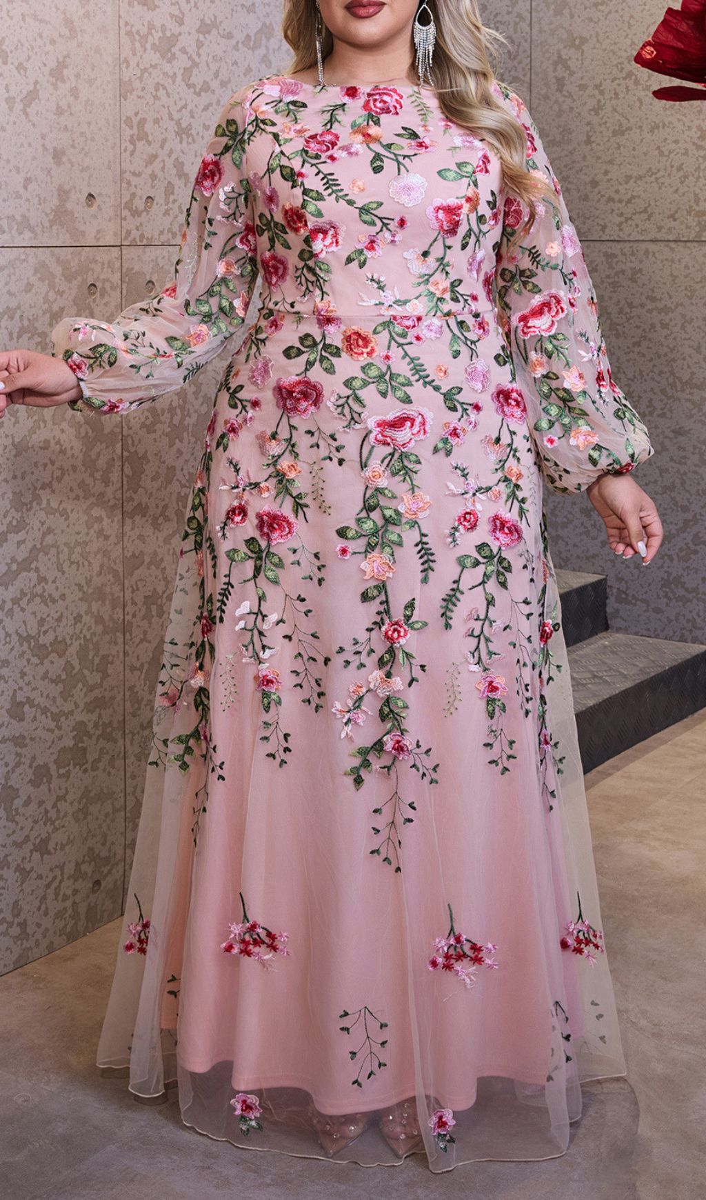 Helia Enchanting Floral Embroidered Plus Size Maxi Dress
