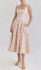 Ert Romantic Bloom Square Neck Midi Dress