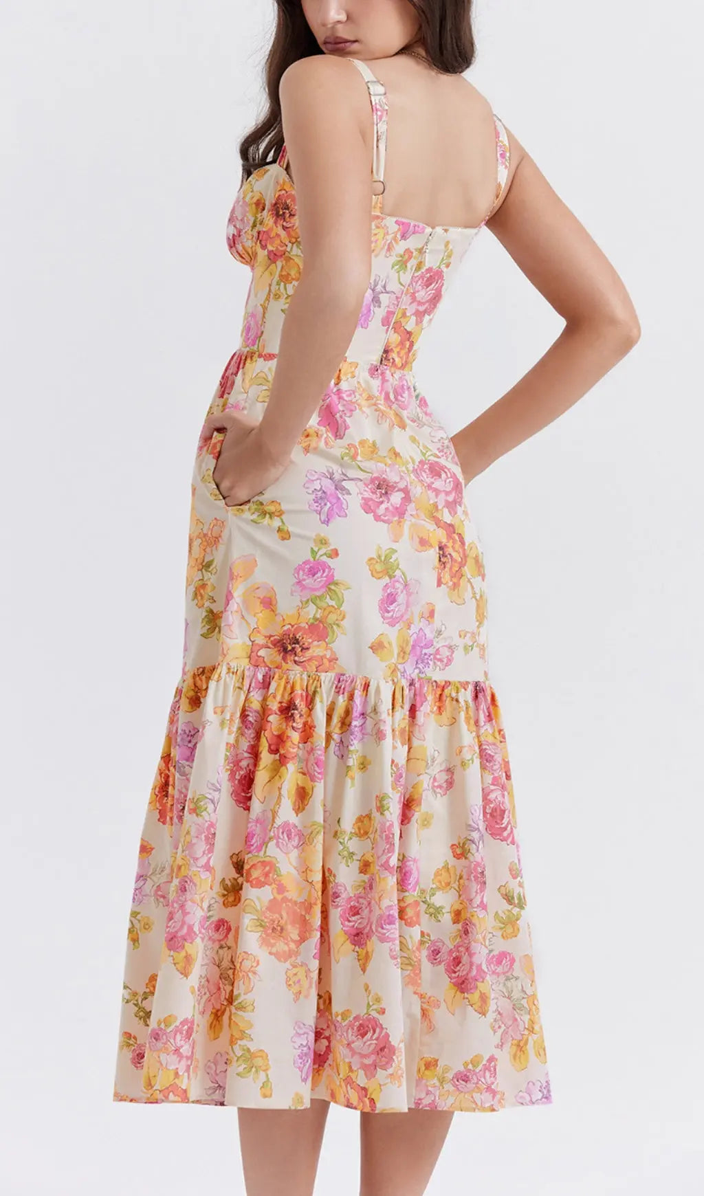 Chic Ivory Floral Midi Sundress for Women