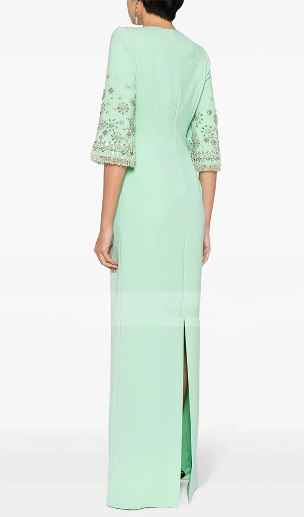 Elegant Glaucia Mint Embellished Maxi Dress with Bell Sleeves