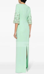 Elegant Glaucia Mint Embellished Maxi Dress with Bell Sleeves