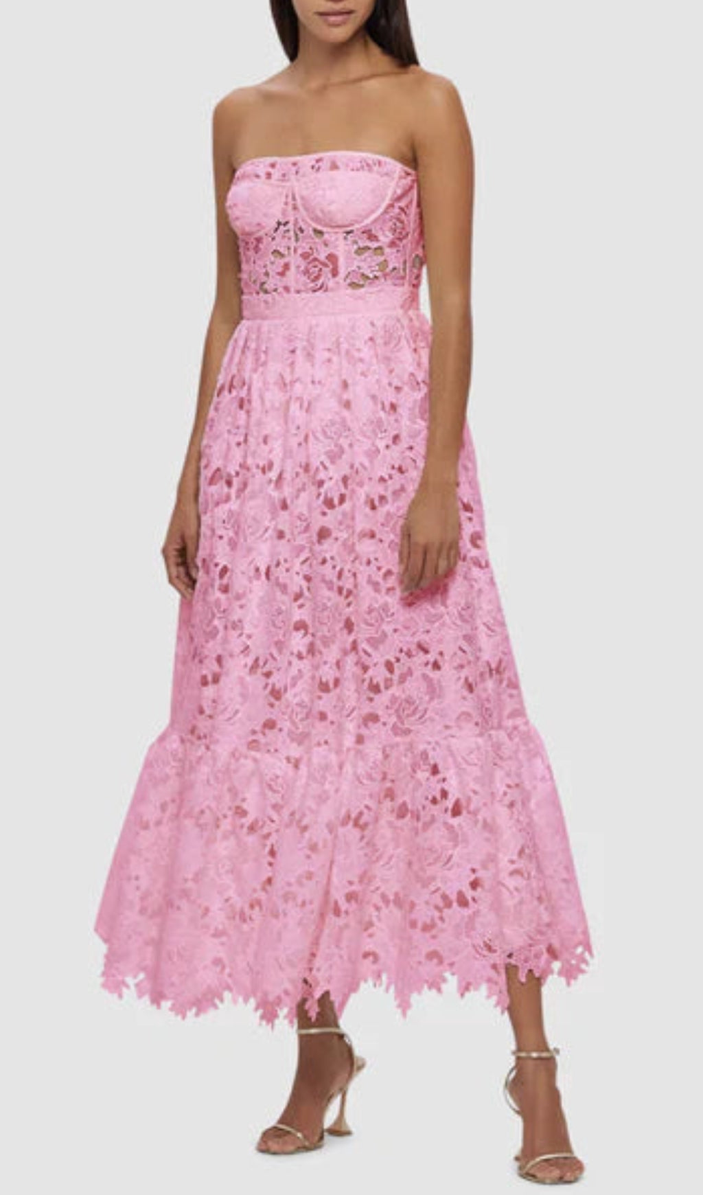 Aris Rose Pink Lace Bustier Maxi Dress