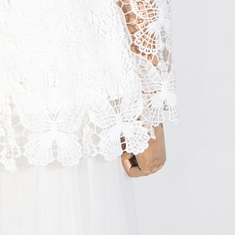 Ceyla Enchanting Sky Blue Butterfly Lace & Tulle Maxi Set
