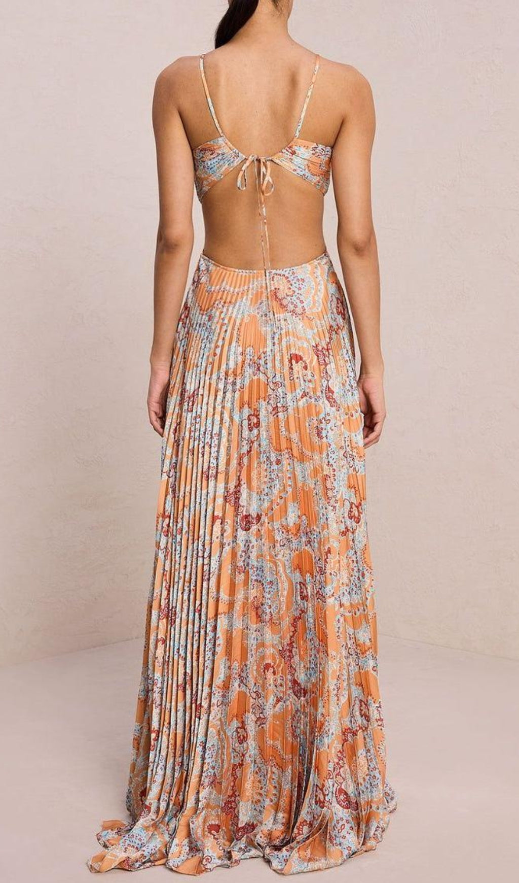 Dorisa Boho Chic Printed Pleated Backless Maxi Dress