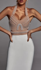 Glamorous Pearl Halter Bodycon Midi Dress