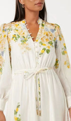 Fergal Romantic Floral Lantern Sleeve Midi Dress