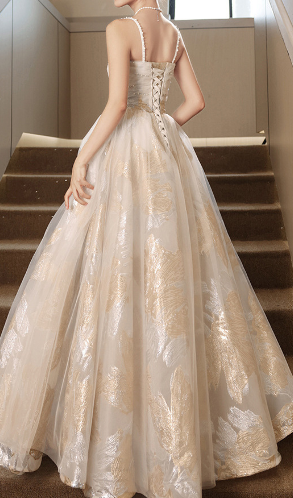 Gur Shimmering Gold Leaf Maxi Gown