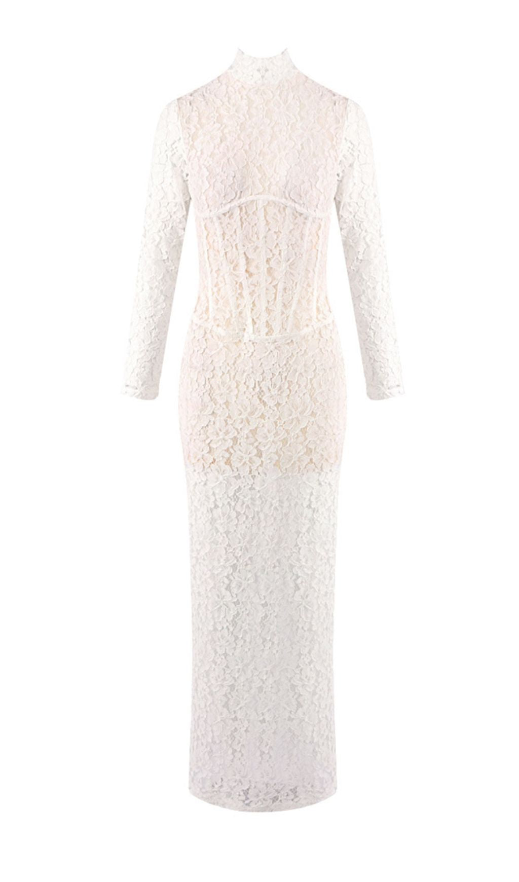 Isolde White Floral Lace Corset Maxi Dress