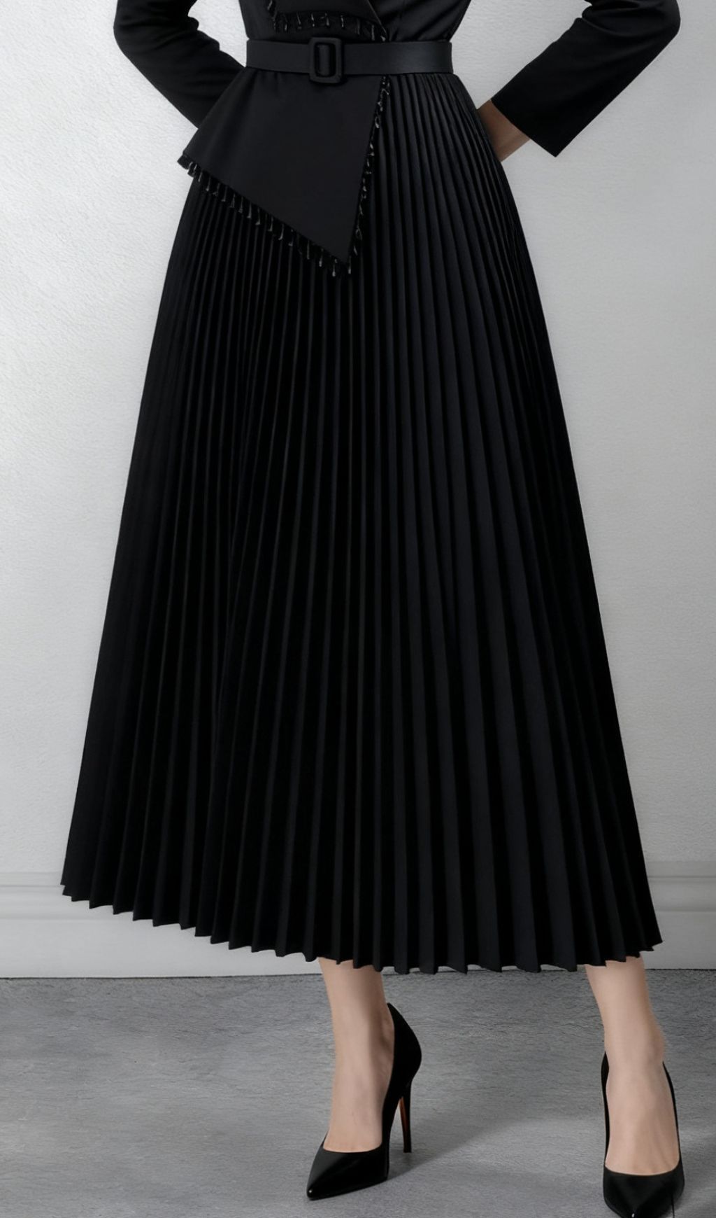 Ino Black Elegant Wrap Midi Dress