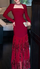 Ioana Glamorous Red Sequin Long Sleeve Maxi Dress