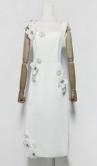 Harper Elegant White 3D Floral Midi Dress