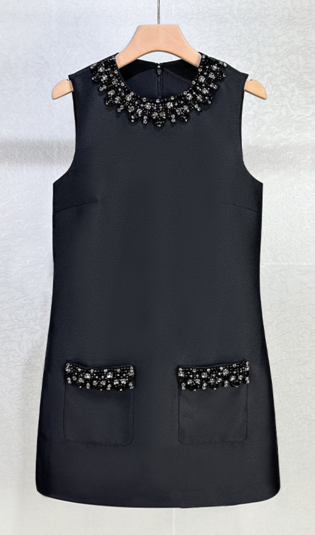 Black Taffeta Embellished Mini Dress