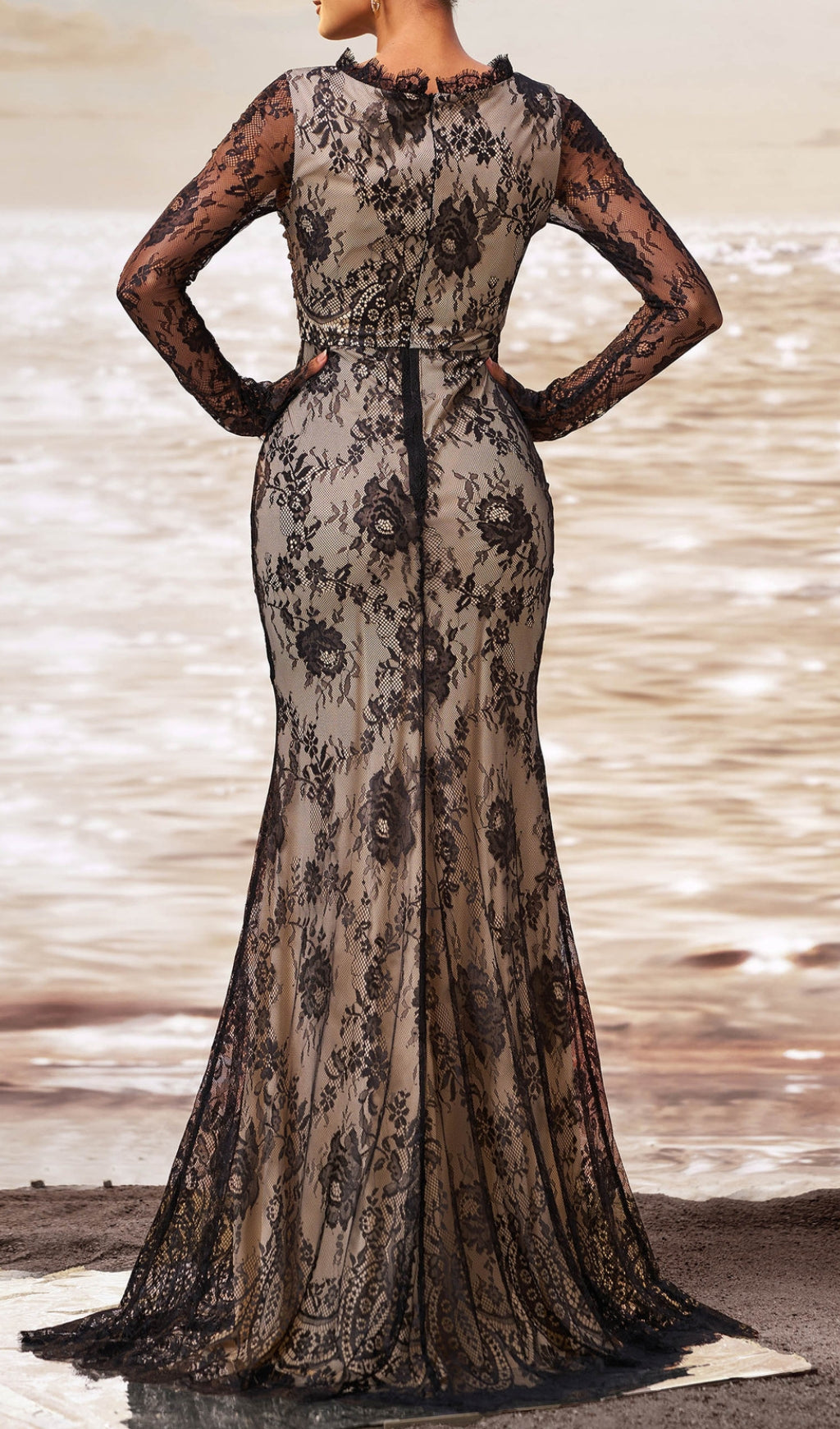 Chakra Black Floral Lace Maxi Dress