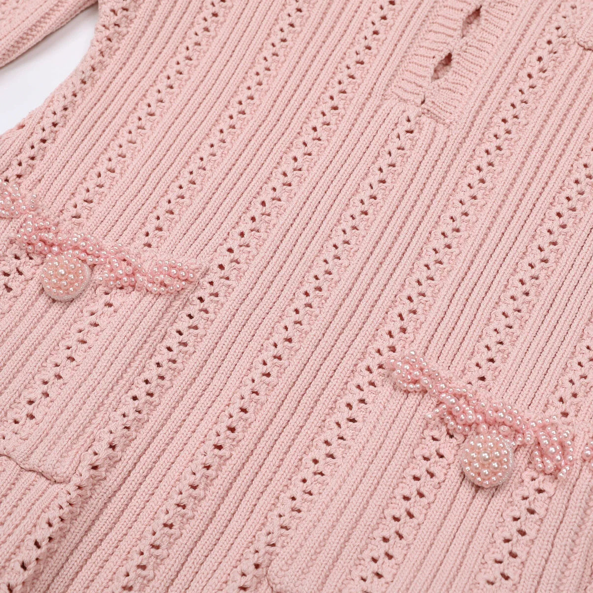 Elegant Pink Beaded Knit Mini Dress