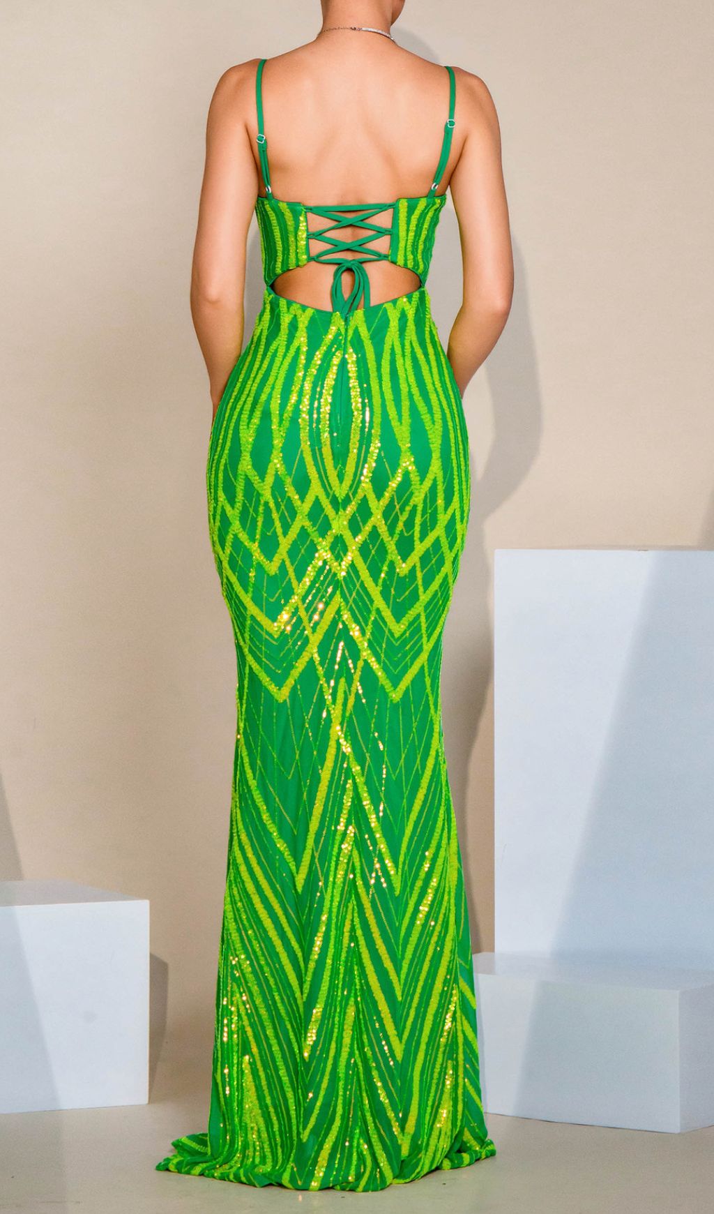 Firenze Showstopping Vibrant Green Sequin Maxi Dress