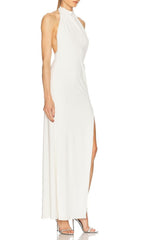 Isaura White Halter Neck Backless Maxi Dress