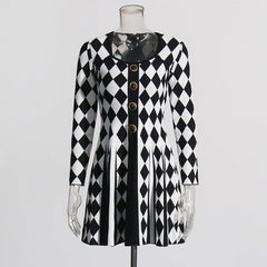Cissy Harlequin Chic Knit Button Mini Dress