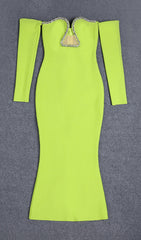 Dazzling Lime Green Off-Shoulder Embellished Evening Gown