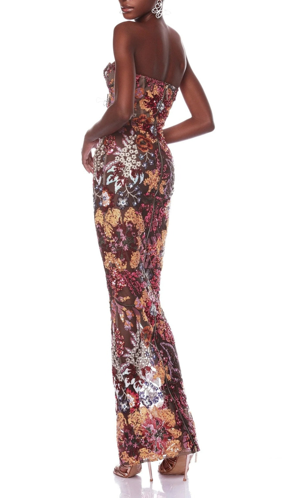Aimee Dazzling Floral Sequin Strapless Maxi Gown