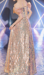 Giza Dazzling Off-Shoulder Bow Sequin Maxi Gown