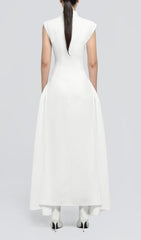 Elegant White High-Neck A-Line Maxi Dress with Side Detail