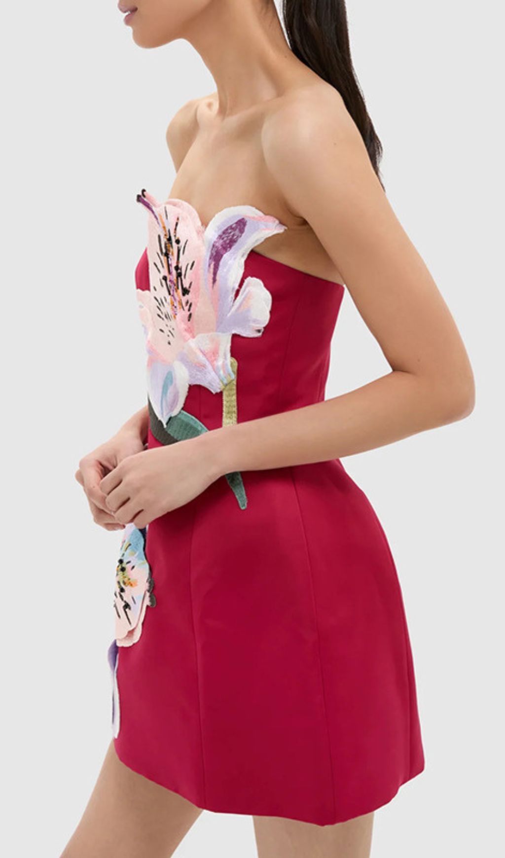 Vibrant Huy Rose Red Strapless Mini Dress