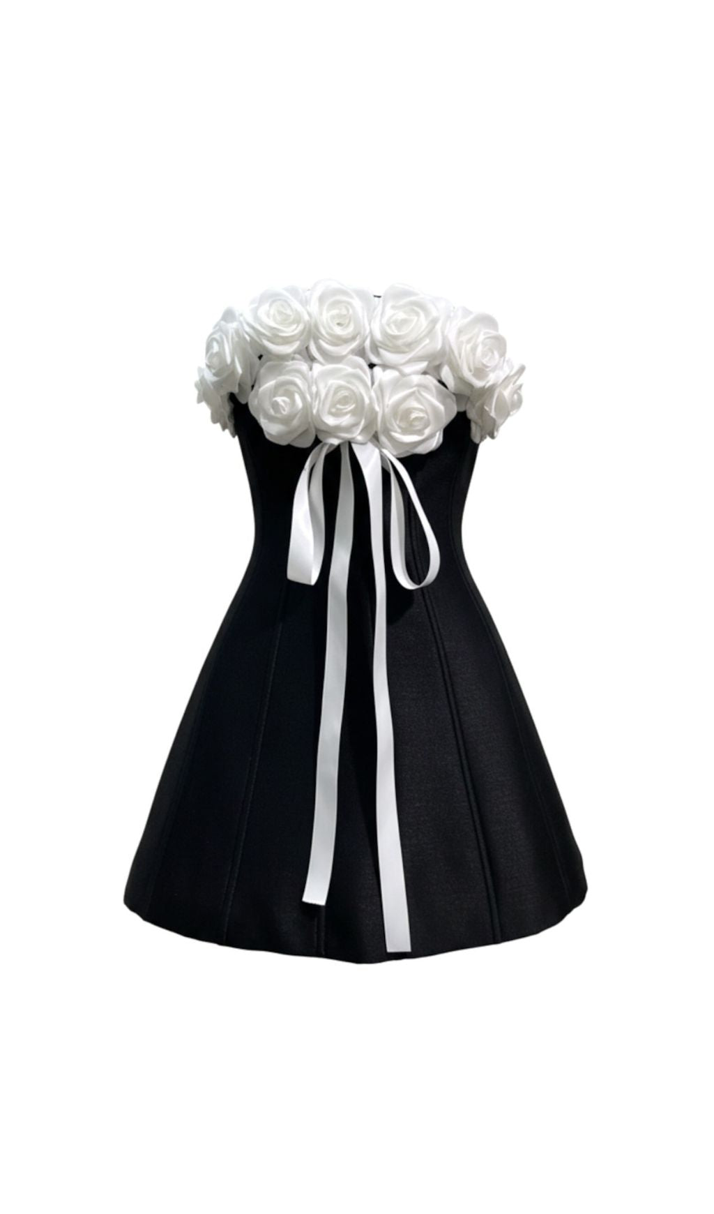 Ivanka Glam Black & White Floral Strapless Corset Mini Dress