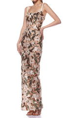 Carsen Glamorous Sequin Floral Embroidery Maxi Dress