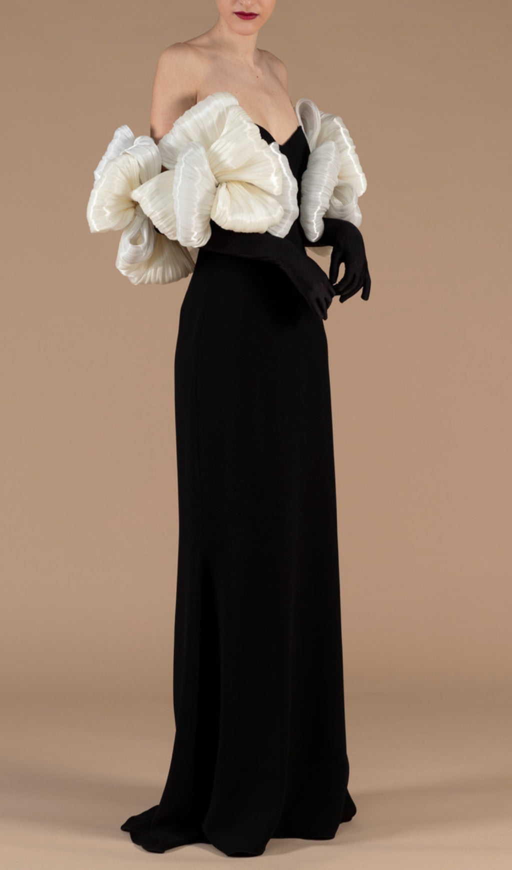 Cezary Black Off-Shoulder Maxi Gown with Sculptural Ruffle Sleeves