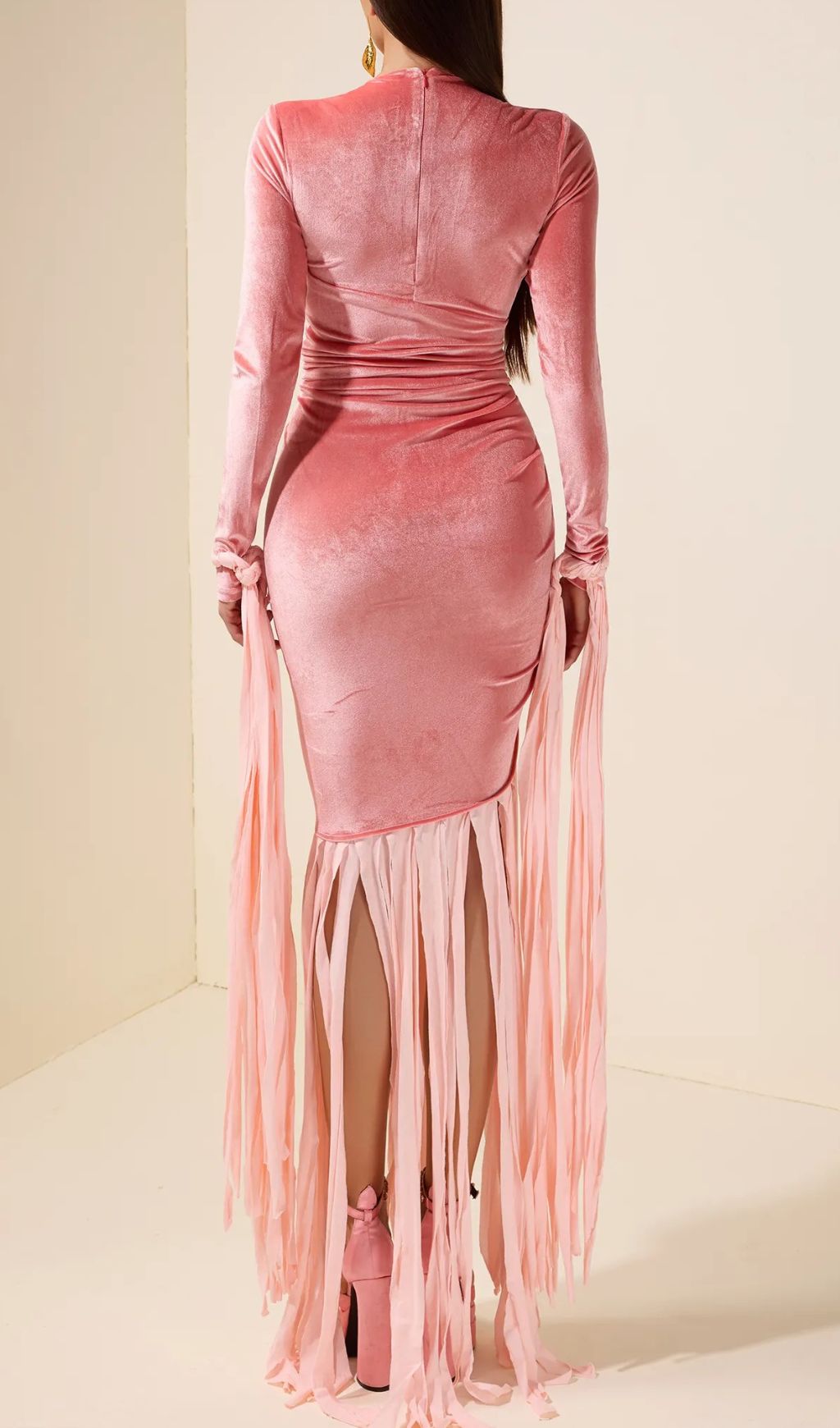 Jasmine Pink Velvet Ruched Maxi Gown
