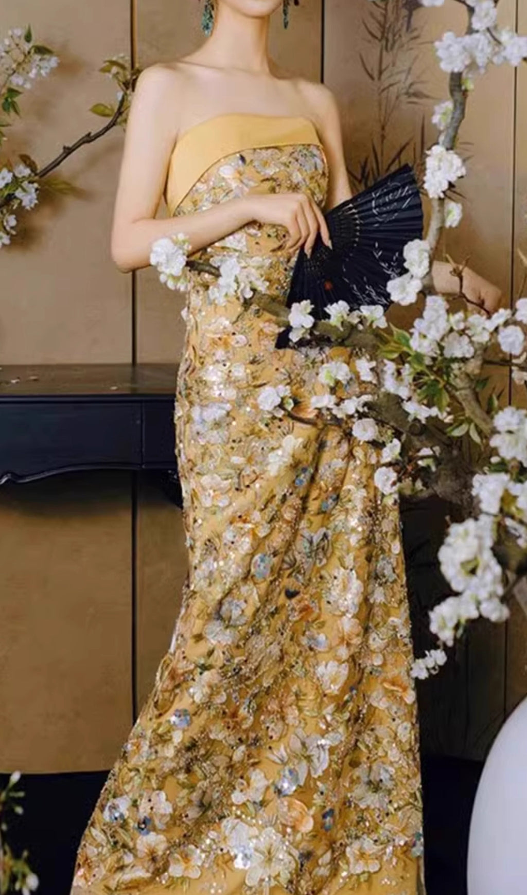 Colista Golden Blossom Strapless Maxi Gown