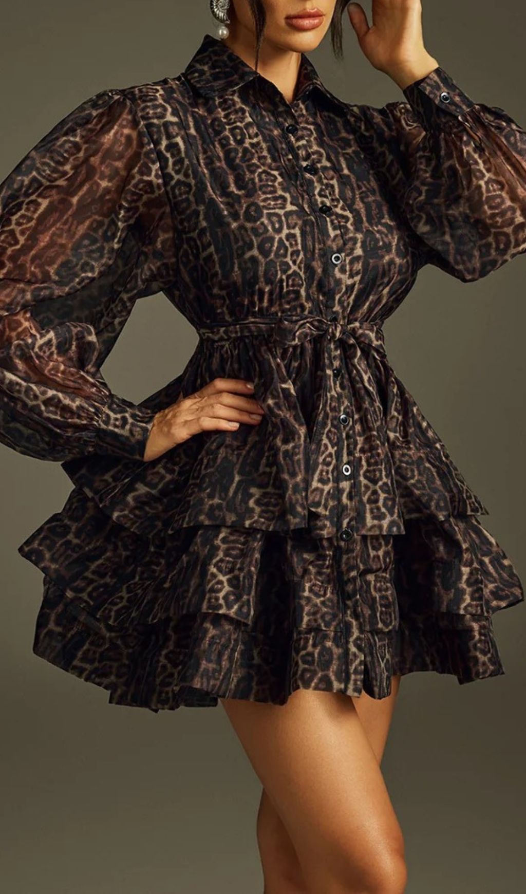 Hazra Fierce Leopard Print Tiered Mini Dress
