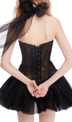 Sultry Isabella Black Halter Lace Mini Dress